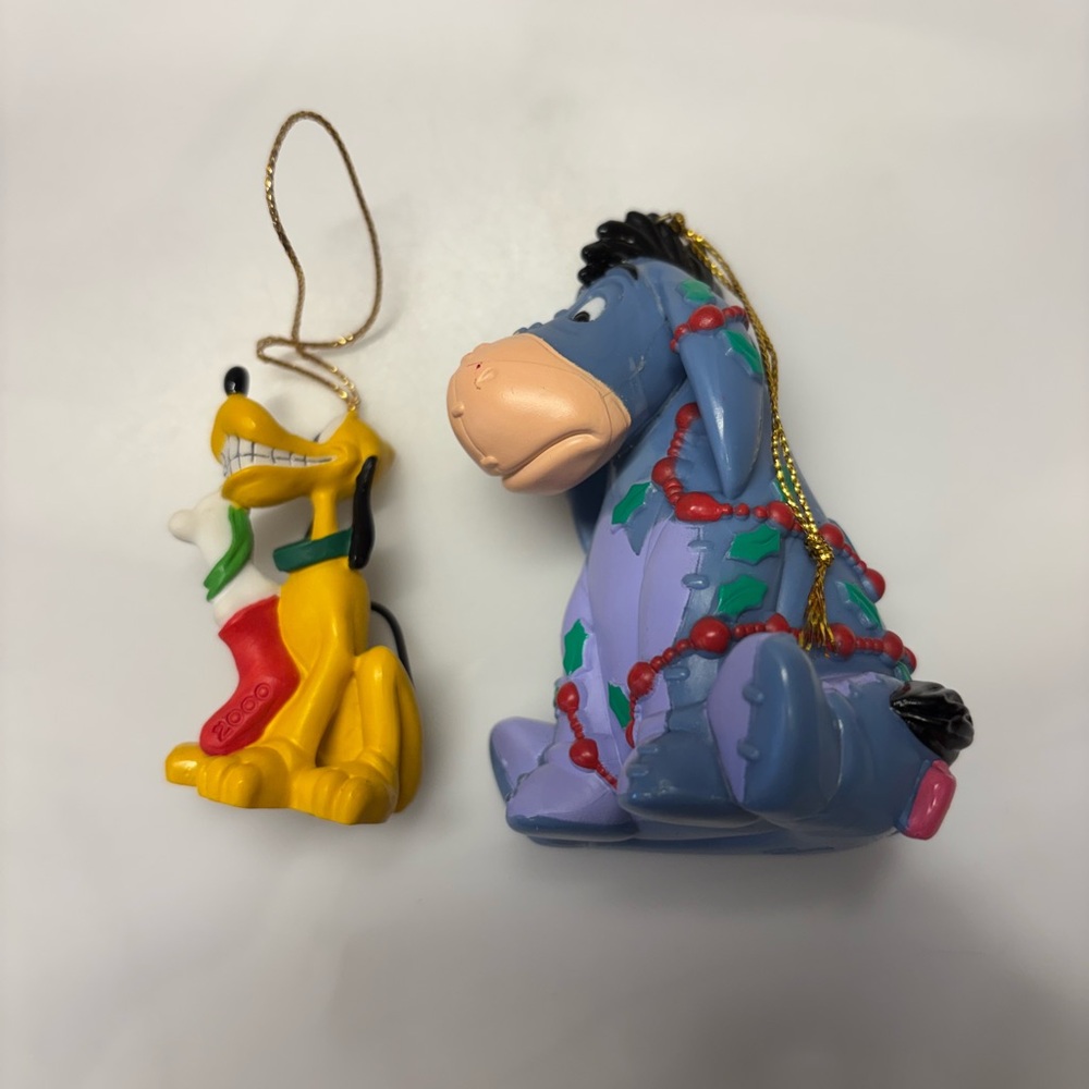 Disney Holiday Ornaments with Eeyore and Pluto in Yellow and Blue